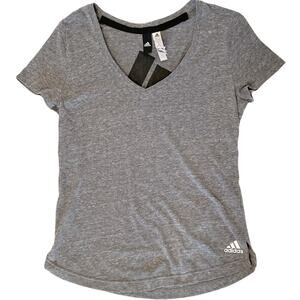 Adidas Logo V-Neck  Short Sleeve Tee Gray Small